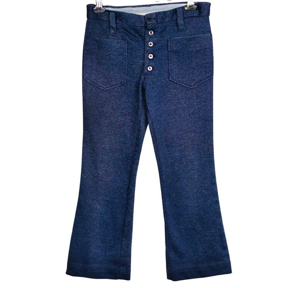 Vintage 70s Sailor Pants Womens S Blue Button Fly Bootcut Polyester